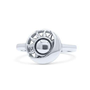 Iconic Enormous Crescent Moon And Sun Engraved Fashion Oxidized Statement Band Thumb Ring